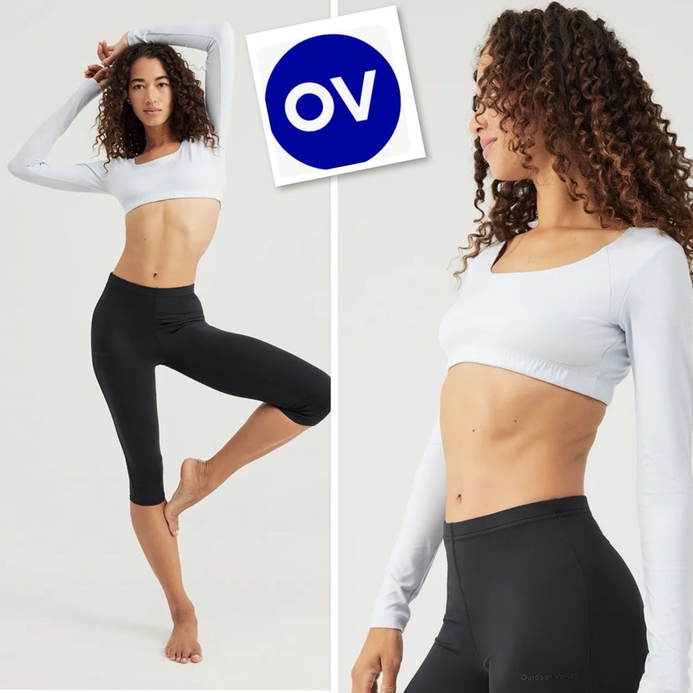 Outdoor Voices Sculpt Longsleeve Crop Top In Light Blue Size M